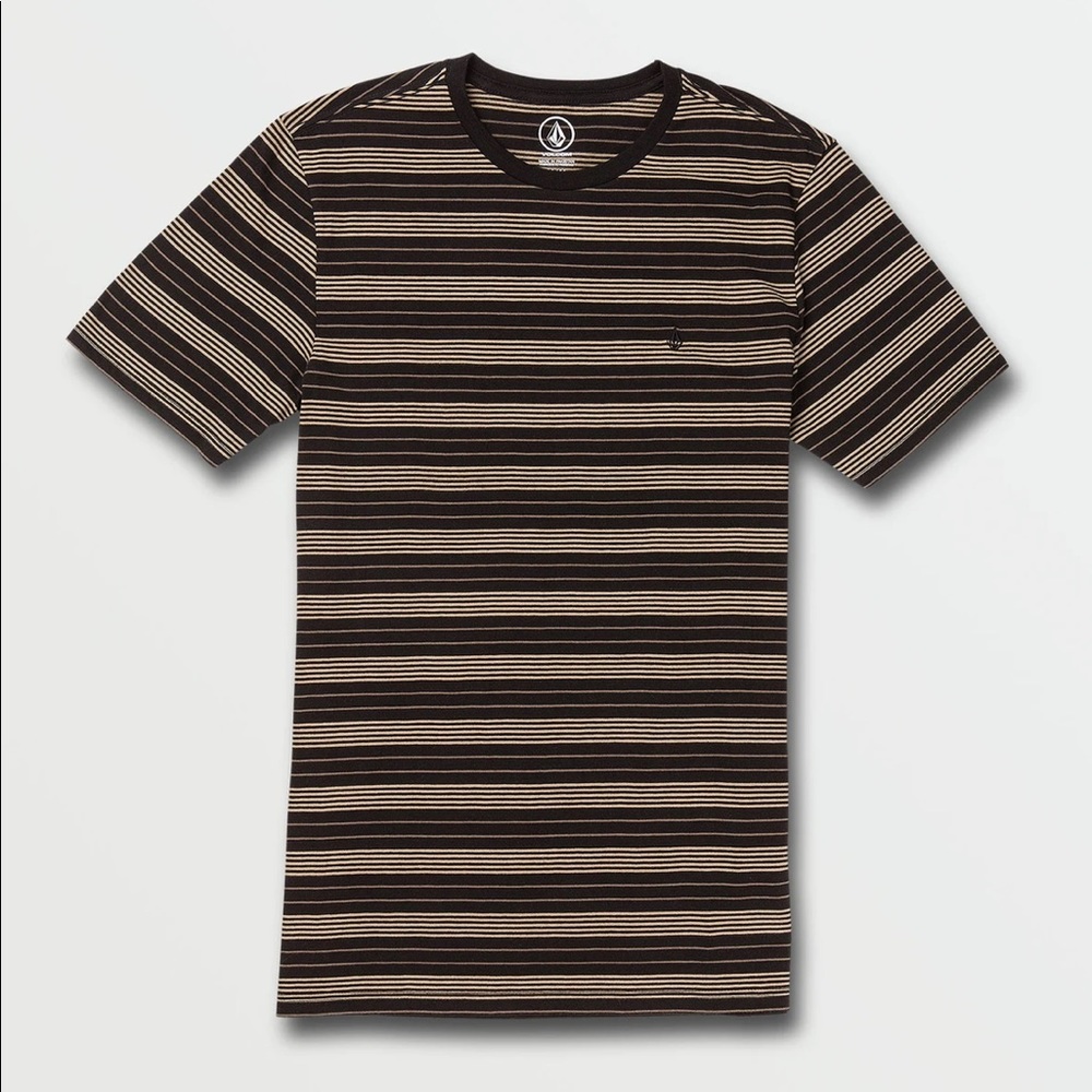 Volcom Parables Stripes Crew Tee - Black & Tan, NWT